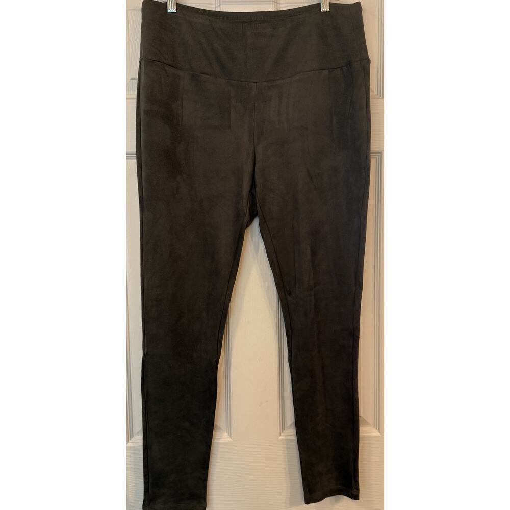 J. Mclaughlin Faux Suede‎ Pull-On Pants Sz XL Dark Green Elastic Waist Comfort